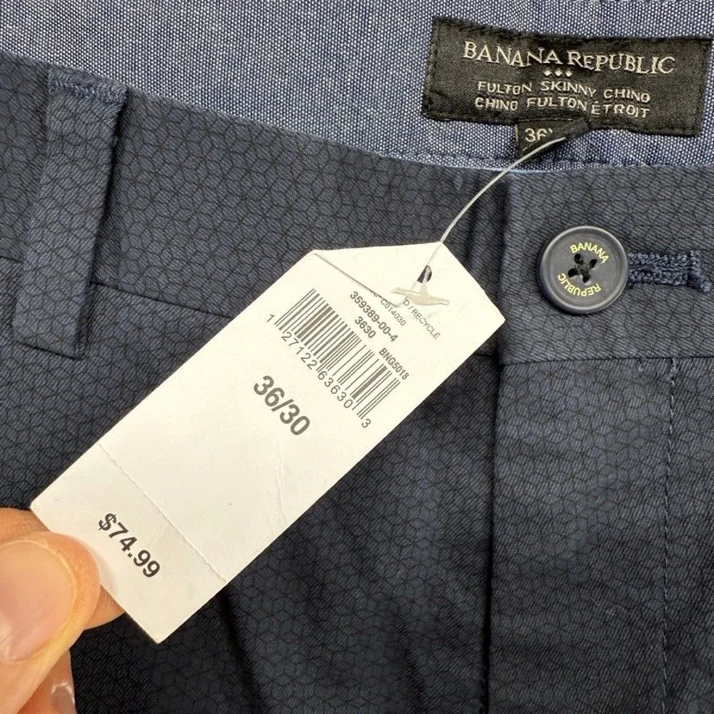 Banana Republic Pants Mens 36x30 Blue Fulton Skinny Chino Micro Print Cotton NEW
